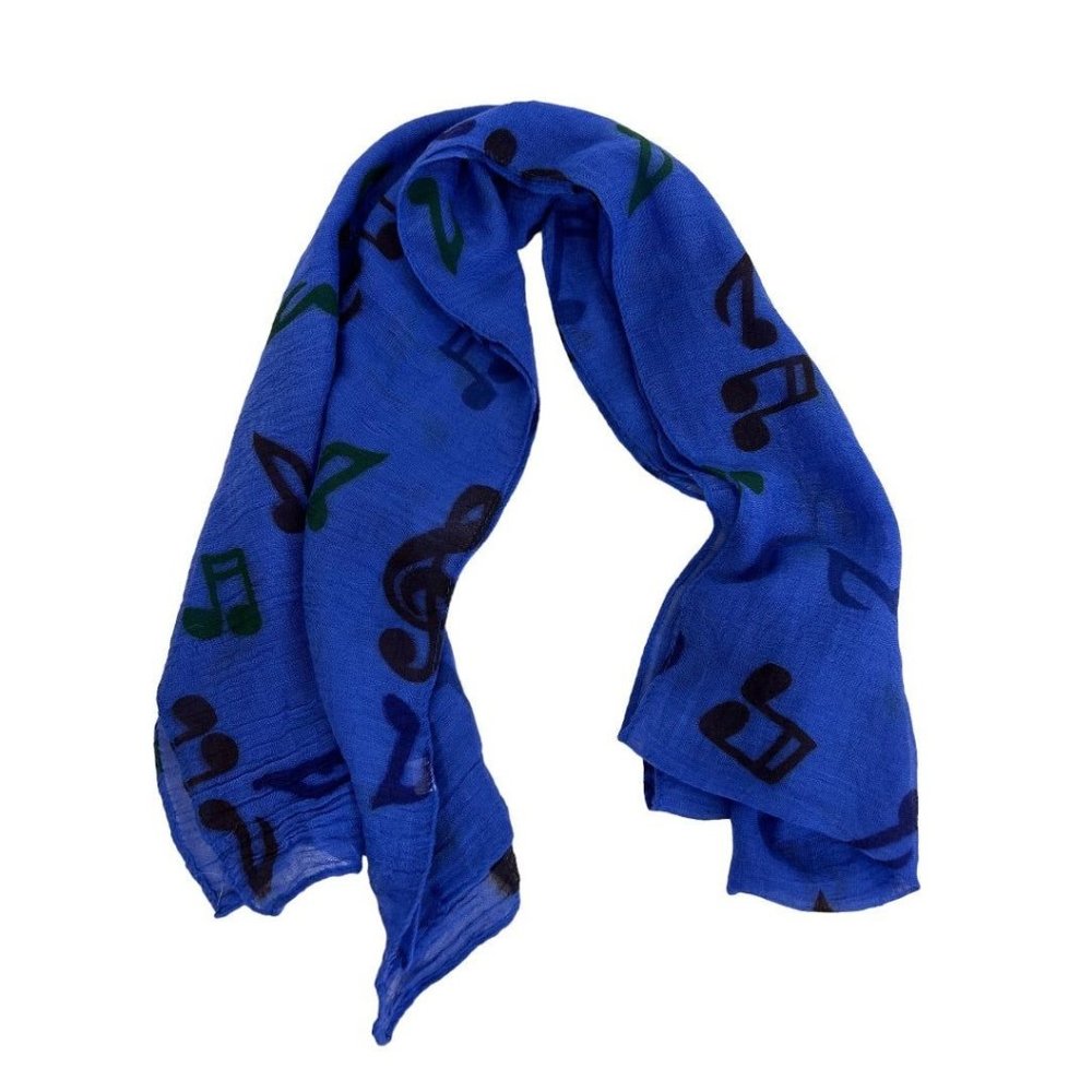 Lightweight Gauzy Scarf Blue Music Notes Print 14" x 68"